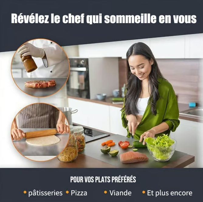 💎 50% DE RÉDUCTION ! 💎 Planche à Découper en Acier Inoxydable – Hygiénique, Antidérapante, Sans Odeur & Lave-Vaisselle ✅✨