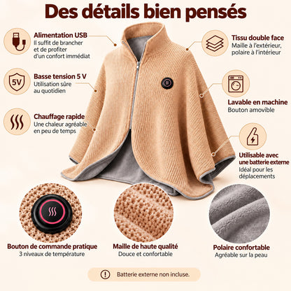 🔥 Soldes de Noël — 50 % de réduction ! ❄️ Restez bien au chaud tout l’hiver avec ce plaid chauffant électrique portable à porter sur les épaules.