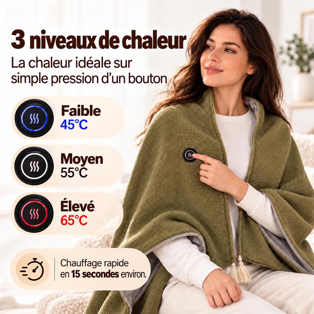 🔥 Soldes de Noël — 50 % de réduction ! ❄️ Restez bien au chaud tout l’hiver avec ce plaid chauffant électrique portable à porter sur les épaules.