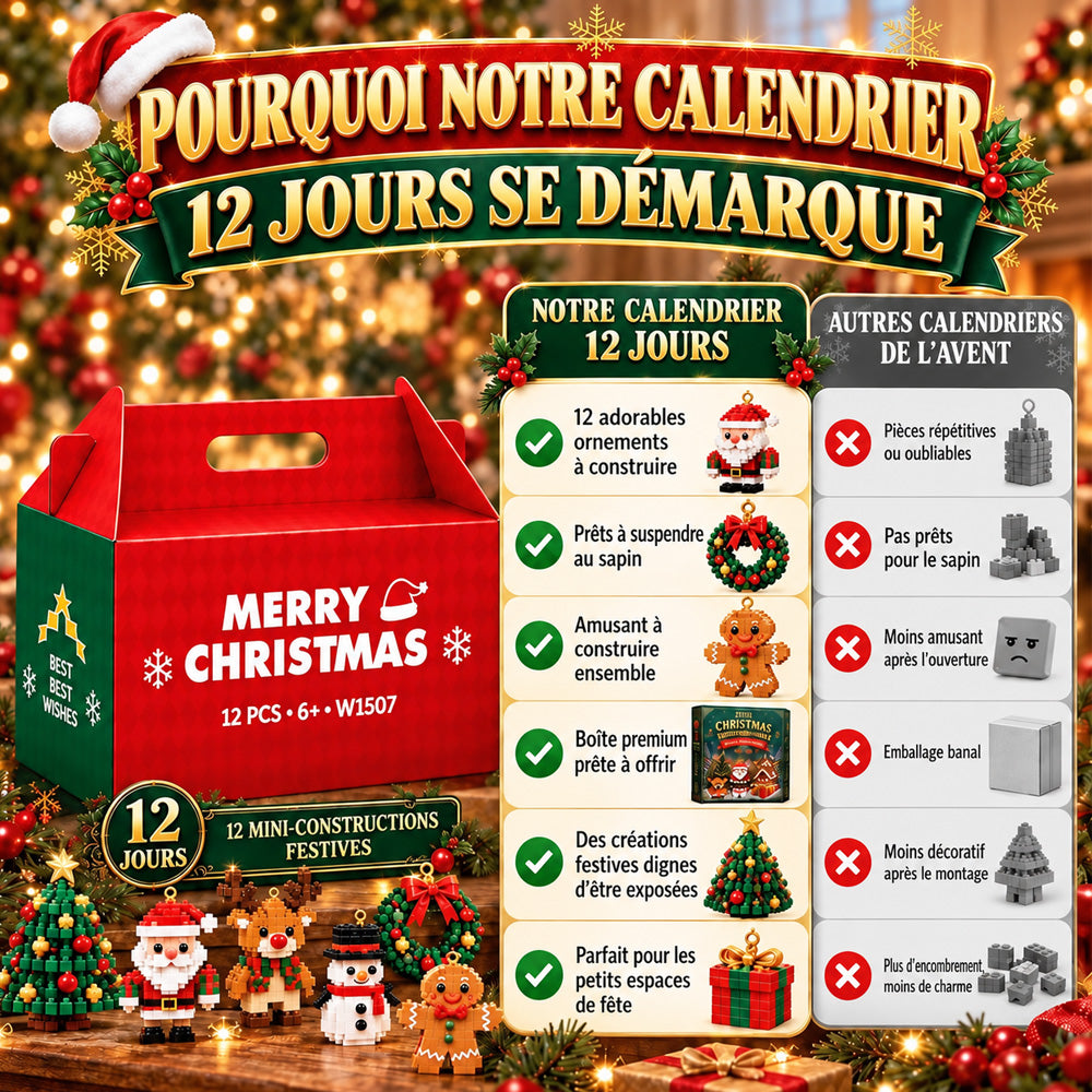 ⏳ Économisez 49 % aujourd’hui seulement – 🎄 Kit de construction de Noël miniatures sur 12 jours | 12 modèles festifs uniques à construire soi-même avec anneaux de suspension – parfaits pour décorer le sapin, les couronnes et vos décorations de Noël 🧱