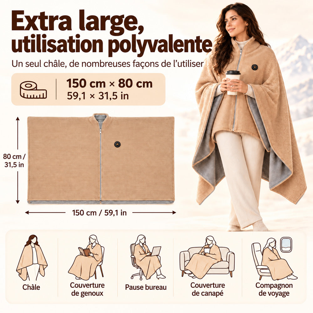 🔥 Soldes de Noël — 50 % de réduction ! ❄️ Restez bien au chaud tout l’hiver avec ce plaid chauffant électrique portable à porter sur les épaules.