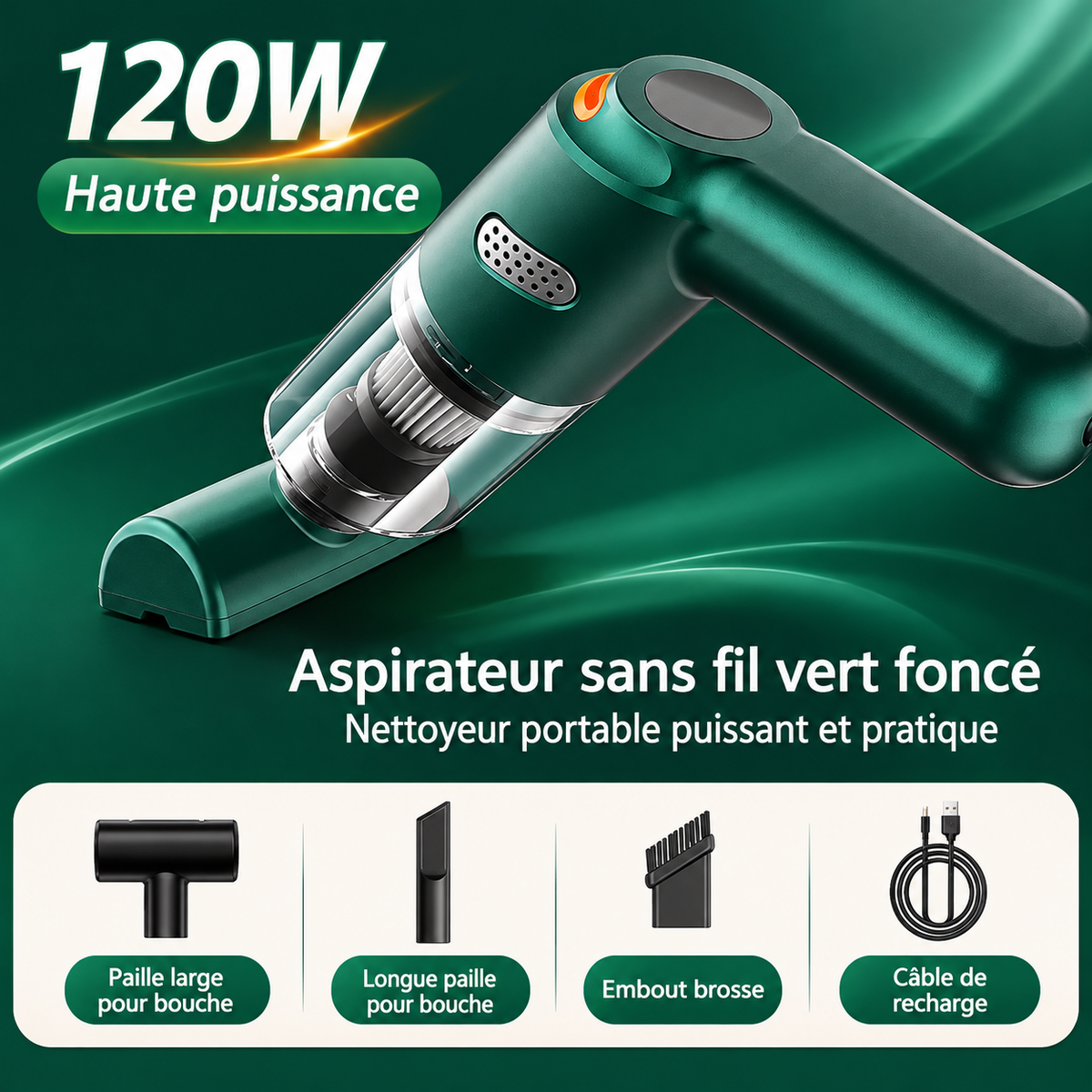 📢📢 -50 % !! ⏰ Aspirateur de voiture sans fil nouvelle génération – Puissance d’aspiration de 10 000 Pa et batterie de 4 000 mAh 🚗