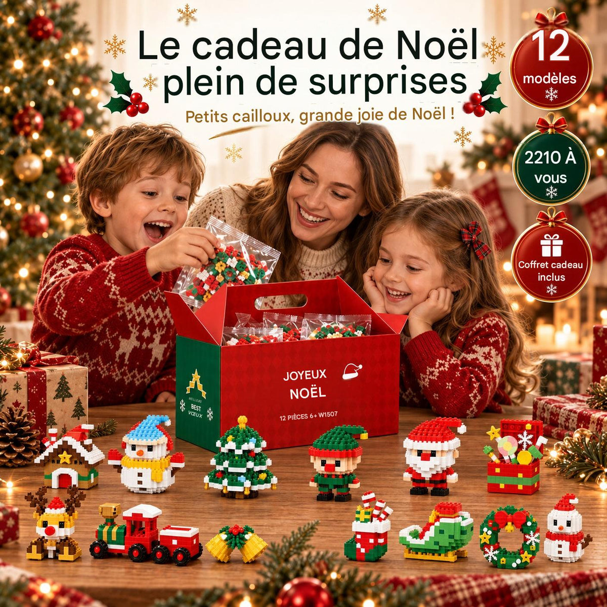 ⏳ Économisez 49 % aujourd’hui seulement – 🎄 Kit de construction de Noël miniatures sur 12 jours | 12 modèles festifs uniques à construire soi-même avec anneaux de suspension – parfaits pour décorer le sapin, les couronnes et vos décorations de Noël 🧱
