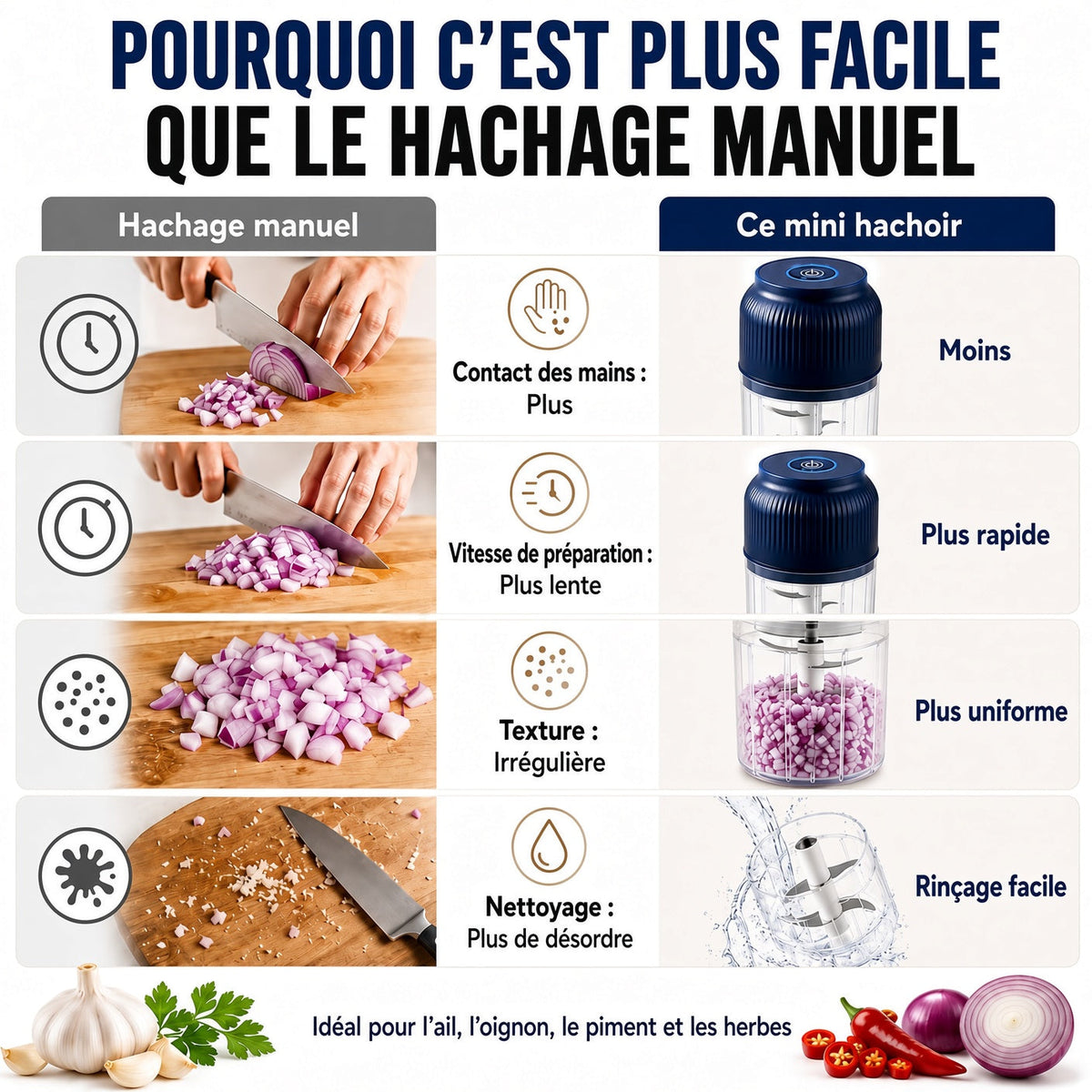 🔥50 % DE RÉDUCTION ! Hachoir Électrique à 6 Lames｜Hache Légumes, Oignons, Herbes, Noix & Viande｜Sans Fil, à Une Touche & Facile à Nettoyer upsell