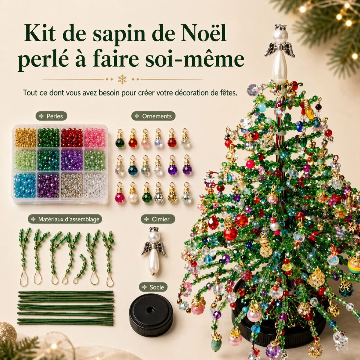 🎄✨ Kit de sapin de Noël perlé à faire soi-même – 🎅Créez votre propre décoration de Noël scintillante