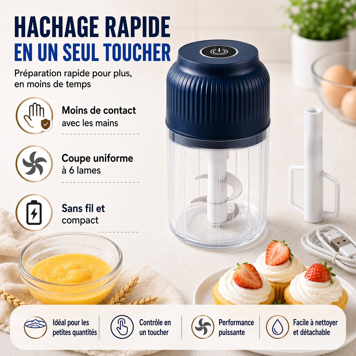 🔥50 % DE RÉDUCTION ! Hachoir Électrique à 6 Lames｜Hache Légumes, Oignons, Herbes, Noix & Viande｜Sans Fil, à Une Touche & Facile à Nettoyer upsell