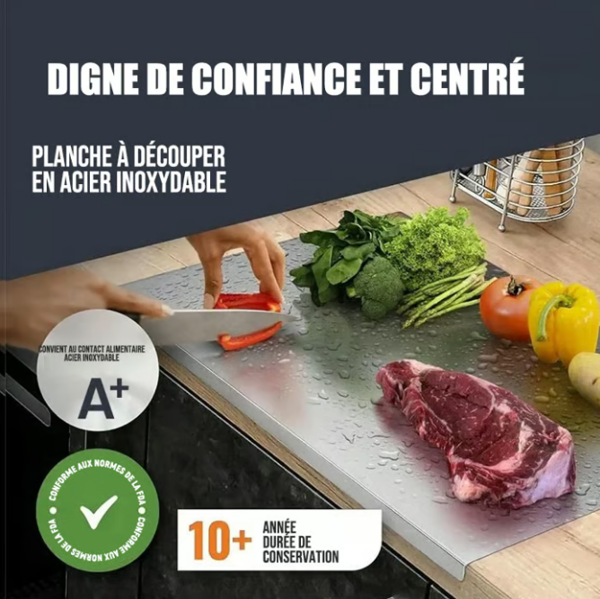 💎 50% DE RÉDUCTION ! 💎 Planche à Découper en Acier Inoxydable – Hygiénique, Antidérapante, Sans Odeur & Lave-Vaisselle ✅✨