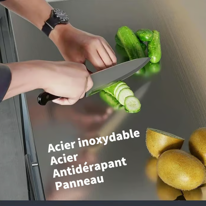 💎 50% DE RÉDUCTION ! 💎 Planche à Découper en Acier Inoxydable – Hygiénique, Antidérapante, Sans Odeur & Lave-Vaisselle ✅✨