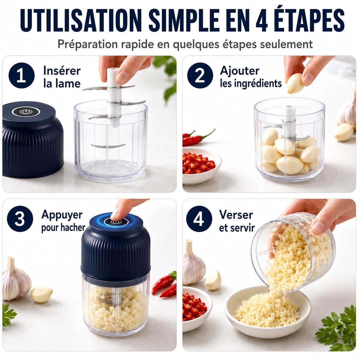 🔥50 % DE RÉDUCTION ! Hachoir Électrique à 6 Lames｜Hache Légumes, Oignons, Herbes, Noix & Viande｜Sans Fil, à Une Touche & Facile à Nettoyer upsell