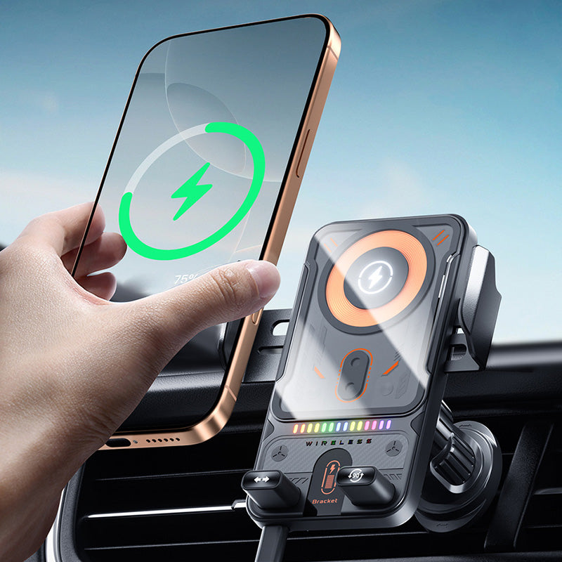 ✨Support de téléphone de voiture intelligent 2 en 1 avec fonction pivotante et chargeur sans fil